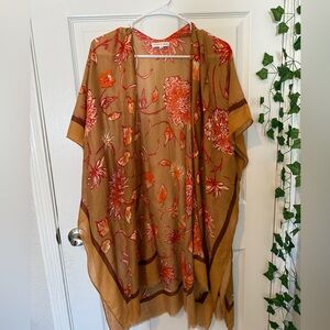Woven Heart Floral Kimono in Orange and Red
